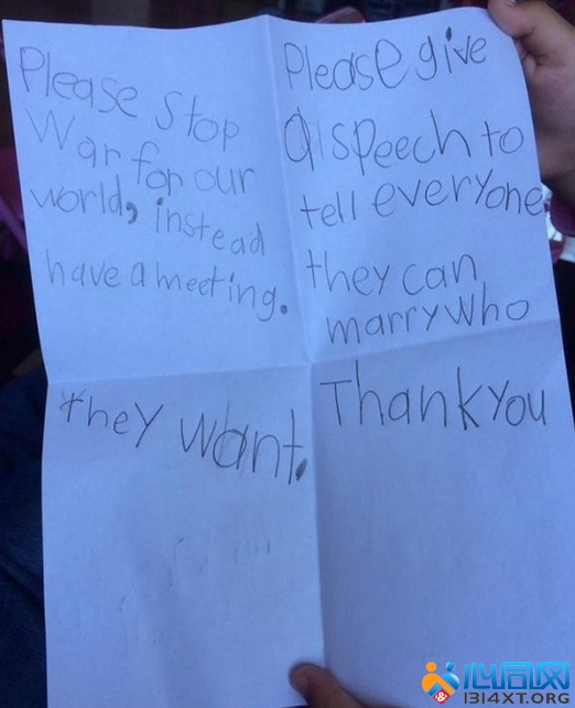 美国5岁小女孩支持同性婚姻 奥巴马回信支持