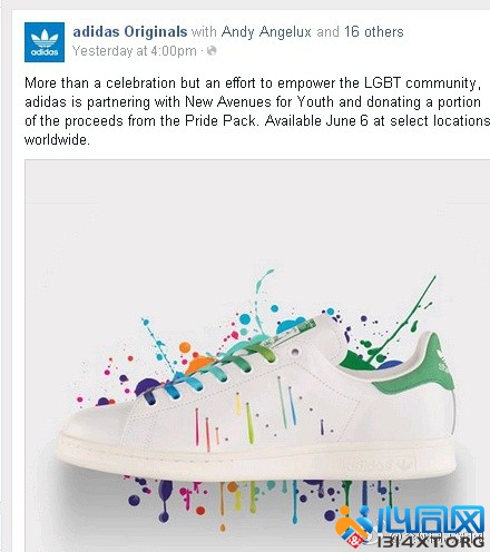 阿迪达斯发布同性恋骄傲月主题运动鞋