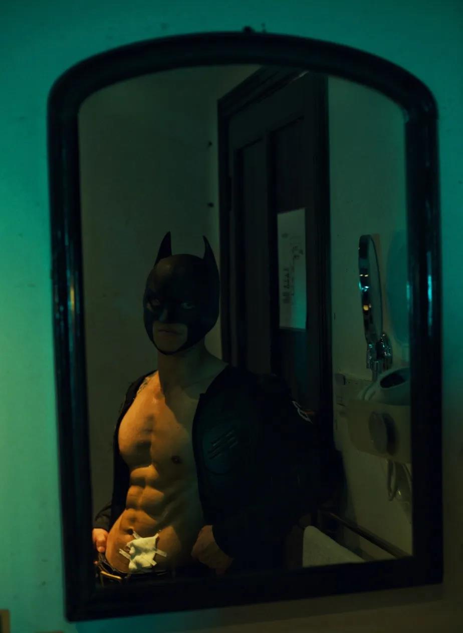 肌肉男模扮装化身“蝙蝠侠”